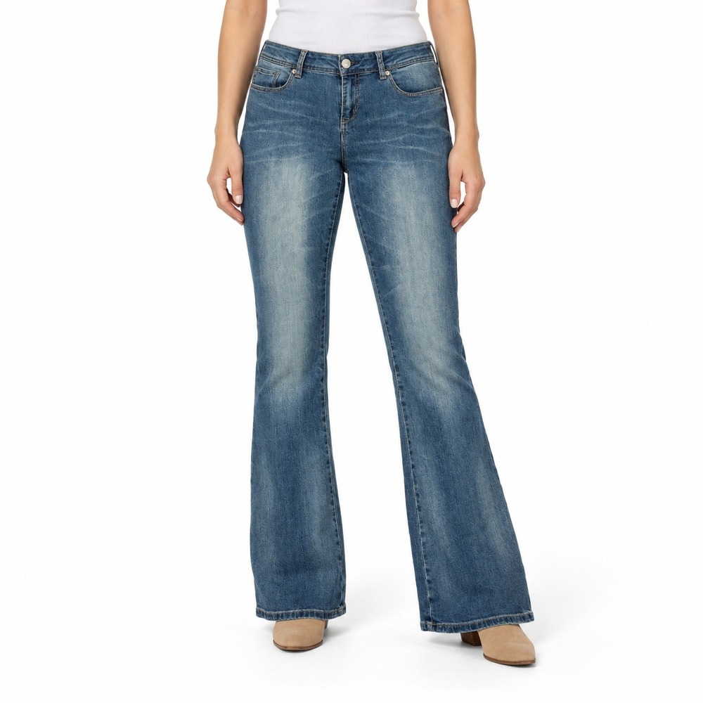 Seven7 Bootcut Jeans Women 12 Blue Embroidered Rhinestone Flap Pocket Mid Rise